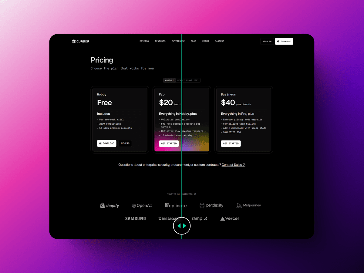 Side-by-side comparisons Interface