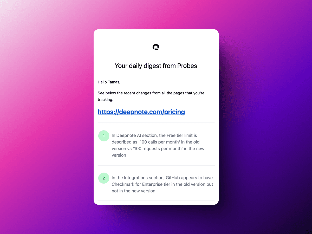 Daily Competitor Updates Interface